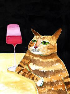 Ilustracija Cat Friday Night Drinks Wine Funny Cat Humour, Sharyn Bursic