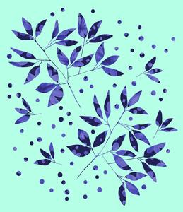 Fotografija Floral Branches Blue Pattern On Mint, Michele Channell