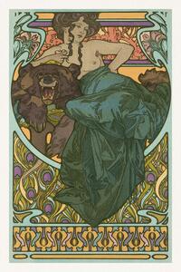 Reprodukcija Lady & Bear (Vintage Art Nouveau Beaitufl Portait) - Alfons / Alphonse Mucha, (26.7 x 40 cm)