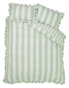 Zelena 3-dijelna posteljina za bračni krevet 200x200 cm Seersucker Frill Stripe – Catherine Lansfield