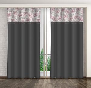 Tamno siva ukrasna zavjesa s printom ružičastih božura Širina: 160 cm | Duljina: 250 cm