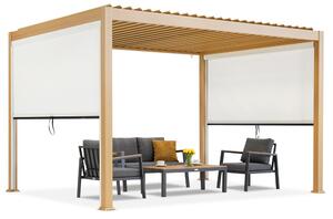 Samostojeća pergola za terasu Lagos 3x4 sa 3 m dugim Garden Point drvenim bočnim zavjesama - bijela