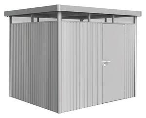 Biohort HighLine Spremište H3 (Metalik srebrne boje, Jedna vrata, Vanjska dubina uklj. krovni prevjes: 235 cm, Vanjska širina uklj. krovni prevjes: 275 cm, Čelik)