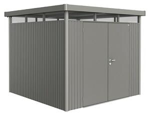 Biohort HighLine Spremište H4 (Kvarc siva metalik, Dvostruka vrata, Vanjska širina uklj. krovni prevjes: 275 cm, Vanjska dubina uklj. krovni prevjes: 275 cm, Čelik)