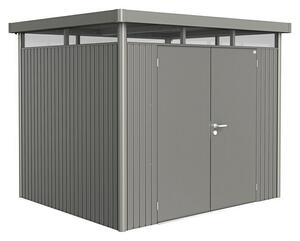 Biohort HighLine Spremište H2 (Kvarc sivo, Dvostruka vrata, Vanjska širina uklj. krovni prevjes: 275 cm, Vanjska dubina uklj. krovni prevjes: 195 cm, Čelik)