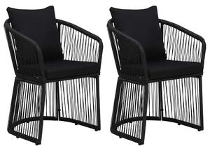 VidaXL Vrtne stolice 2 kom s jastucima od PVC ratana crne
