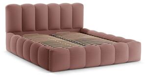 Ružičasti tapecirani bračni krevet s prostorom za pohranu s podnicom 180x200 cm Lupine – Micadoni