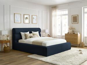 Tamno plavi tapecirani bračni krevet s prostorom za pohranu s podnicom 160x200 cm Jagna – Bobochic Paris