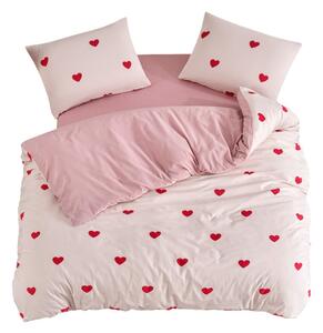 Ružičasta posteljina za bračni krevet/za produženi krevet s uključenom plahtom/4-dijelna 200x220 cm Red Heart – Mila Home