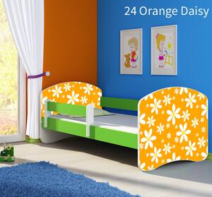 Dječji krevet ACMA s motivom, bočna zelena 140x70 cm 24-orange-daisy