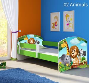 Dječji krevet ACMA s motivom, bočna zelena 140x70 cm 02-animals