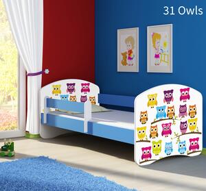 Dječji krevet ACMA s motivom, bočna plava 140x70 cm 31 Owls