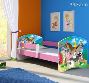 Dječji krevet ACMA s motivom, bočna roza 160x80 cm 34 Farm