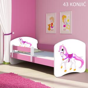Dječji krevet ACMA s motivom, bočna roza 140x70 cm 43-konjic