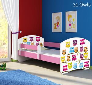 Dječji krevet ACMA s motivom, bočna roza 160x80 cm 31-owls