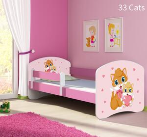 Dječji krevet ACMA s motivom, bočna roza 140x70 cm 33-cats