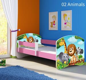 Dječji krevet ACMA s motivom, bočna roza 140x70 cm 02 Animals