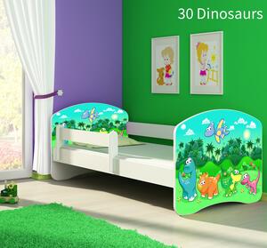 Dječji krevet ACMA s motivom, bočna bijela 180x80 cm 30 Dinosaurs