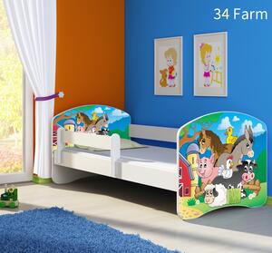 Dječji krevet ACMA s motivom, bočna bijela 140x70 cm 34 Farm