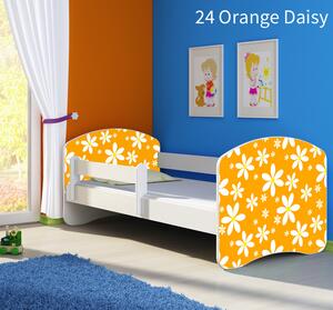 Dječji krevet ACMA s motivom, bočna bijela 140x70 cm 24-orange-daisy