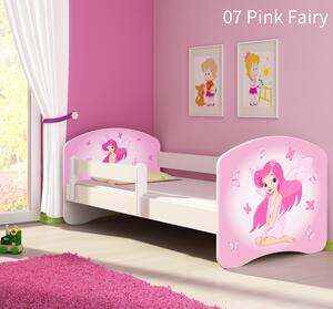 Dječji krevet ACMA s motivom, bočna bijela 140x70 cm 07-pink-fairy