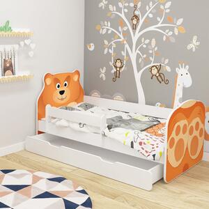 Dječji krevet ACMA Animals, bočna bijela + ladica 160x80 cm 05-medo