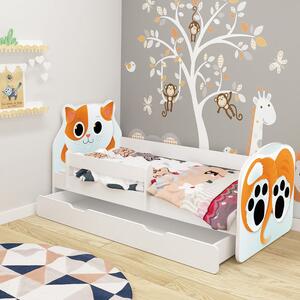 Dječji krevet ACMA Animals, bočna bijela + ladica 160x80 cm 02-macka