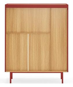 Crvena visoka komoda u dekoru hrasta 95x120 cm Arista – Teulat