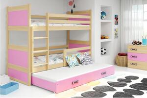 Krevet BMS Rico na kat za 3 osobe 200x90 cm, PINE roza