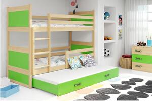 Krevet BMS Rico na kat za 3 osobe 200x90 cm, PINE zelena