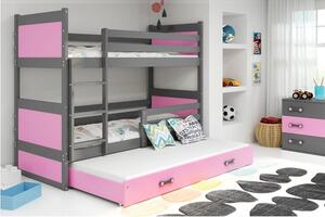 Krevet BMS Rico na kat za 3 osobe 200x90 cm, GRF roza