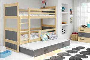 Krevet BMS Rico na kat za 3 osobe 200x90 cm, PINE grafit