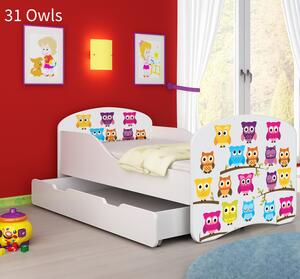 Dječji krevet ACMA s motivom + ladica 140x70 cm 31-owls