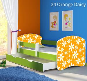 Dječji krevet ACMA s motivom, bočna zelena + ladica 140x70 cm 24-orange-daisy