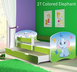 Dječji krevet ACMA s motivom, bočna zelena + ladica 160x80 cm 27-colored-elephant