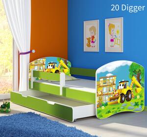 Dječji krevet ACMA s motivom, bočna zelena + ladica 160x80 cm 20-digger