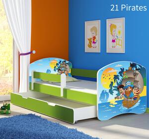 Dječji krevet ACMA s motivom, bočna zelena + ladica 160x80 cm 21-pirates