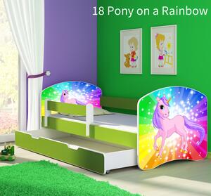 Dječji krevet ACMA s motivom, bočna zelena + ladica 140x70 cm 18-pony-on-a-rainbow