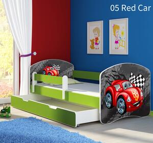 Dječji krevet ACMA s motivom, bočna zelena + ladica 160x80 cm 05-red-car