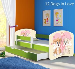 Dječji krevet ACMA s motivom, bočna zelena + ladica 160x80 cm 12-dogs-in-love