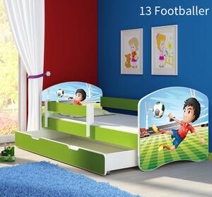 Dječji krevet ACMA s motivom, bočna zelena + ladica 160x80 cm 13-footballer