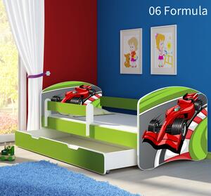 Dječji krevet ACMA s motivom, bočna zelena + ladica 160x80 cm 06-formula-1