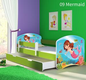 Dječji krevet ACMA s motivom, bočna zelena + ladica 160x80 cm 09-mermaid