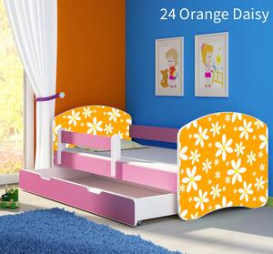 Dječji krevet ACMA s motivom, bočna roza + ladica 140x70 cm 24-orange-daisy