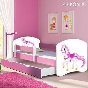 Dječji krevet ACMA s motivom, bočna roza + ladica 140x70 cm 43 Konjić