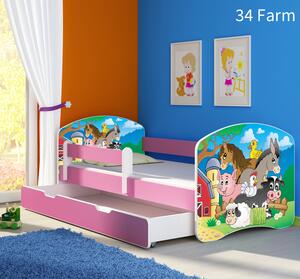Dječji krevet ACMA s motivom, bočna roza + ladica 160x80 cm 34-farm