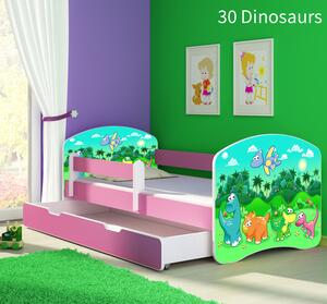 Dječji krevet ACMA s motivom, bočna roza + ladica 160x80 cm 30-dinosaurs