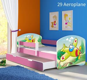 Dječji krevet ACMA s motivom, bočna roza + ladica 140x70 cm 29 Aeroplane