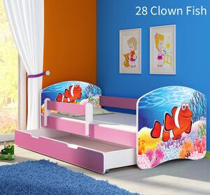 Dječji krevet ACMA s motivom, bočna roza + ladica 160x80 cm 28-clown-fish