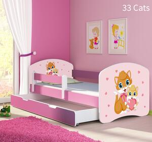 Dječji krevet ACMA s motivom, bočna roza + ladica 140x70 cm 33-cats